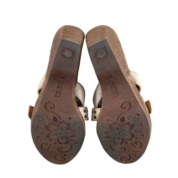 Born Shoes Women 8 Sandal Slide Wedge Leather Fashion Comfort Buckle Strap White - Picture 13 of 16